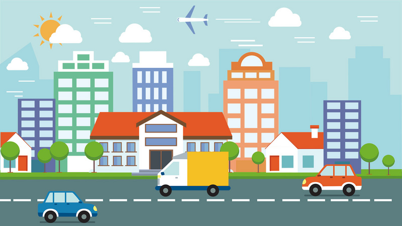 城市建筑交通场景插画动态mg场景视频背景视频特效素材-千库网