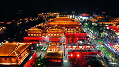 4K航拍大唐不夜城西安夜景城市风光