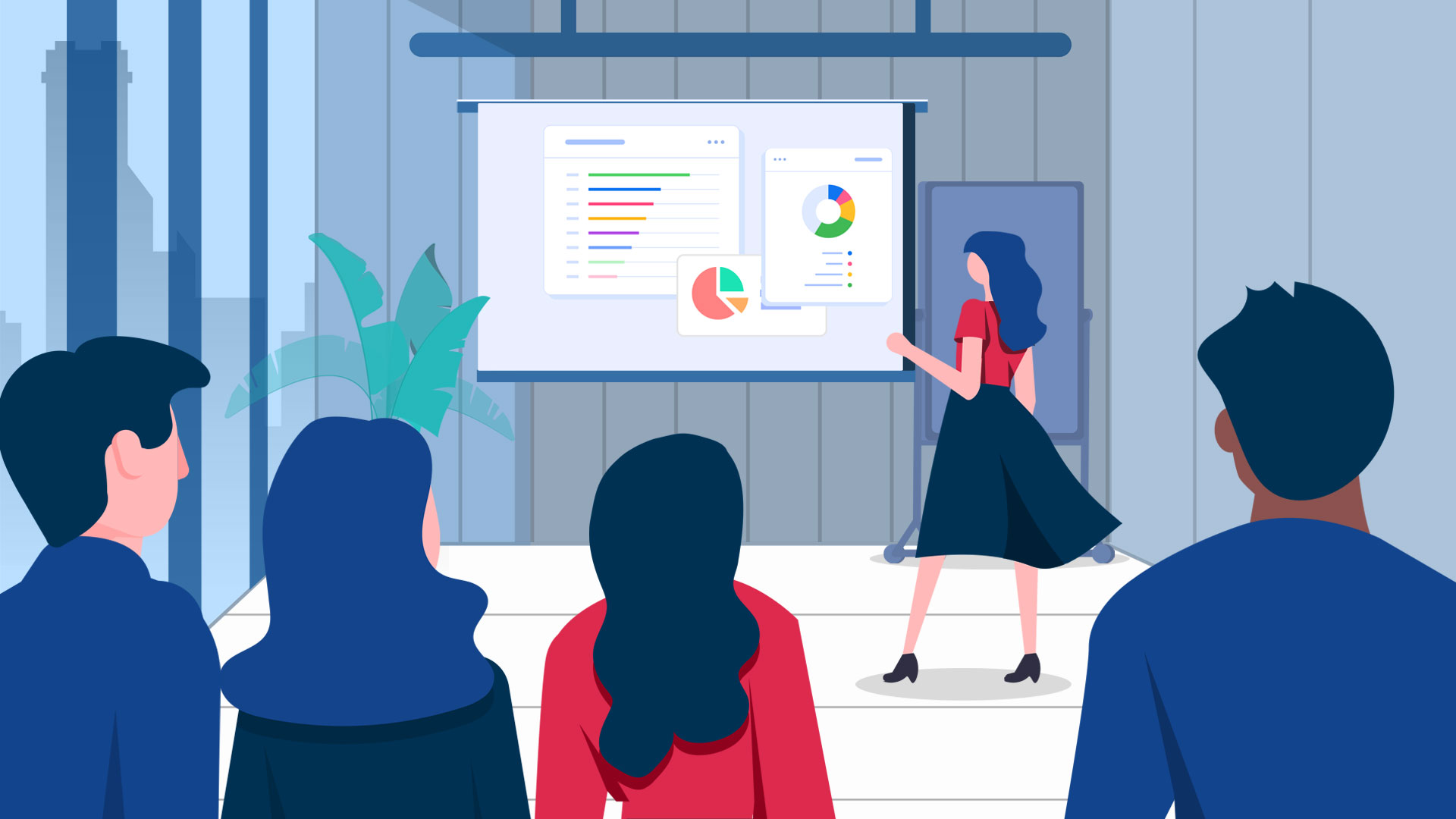 mg扁平商务白领工作汇报办公场景动态视频背景