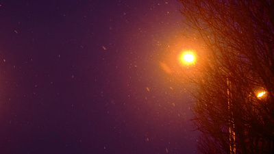 4K夜晚毛毛飘雪夜晚路灯意境空镜