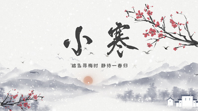 原创小寒节气水墨山水梅花开视频片头ae模版