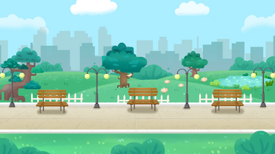 mg场景城市公园草地草坪绿化扁平绿色动态视频背景