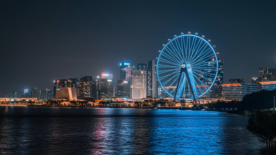 商k实拍视频素材8k深圳前海CBD欢乐港湾摩天轮夜景灯光延时