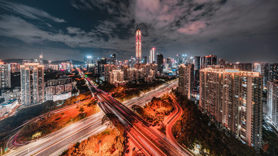 8k震撼深圳福田CBD城市夜景灯光车流延时