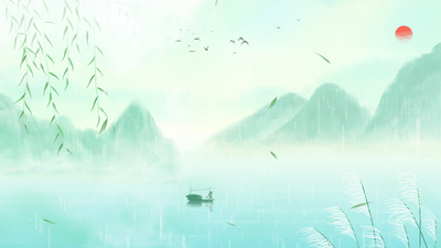 原创绿色清明节背景燕子柳树水墨古风山水画视频背景