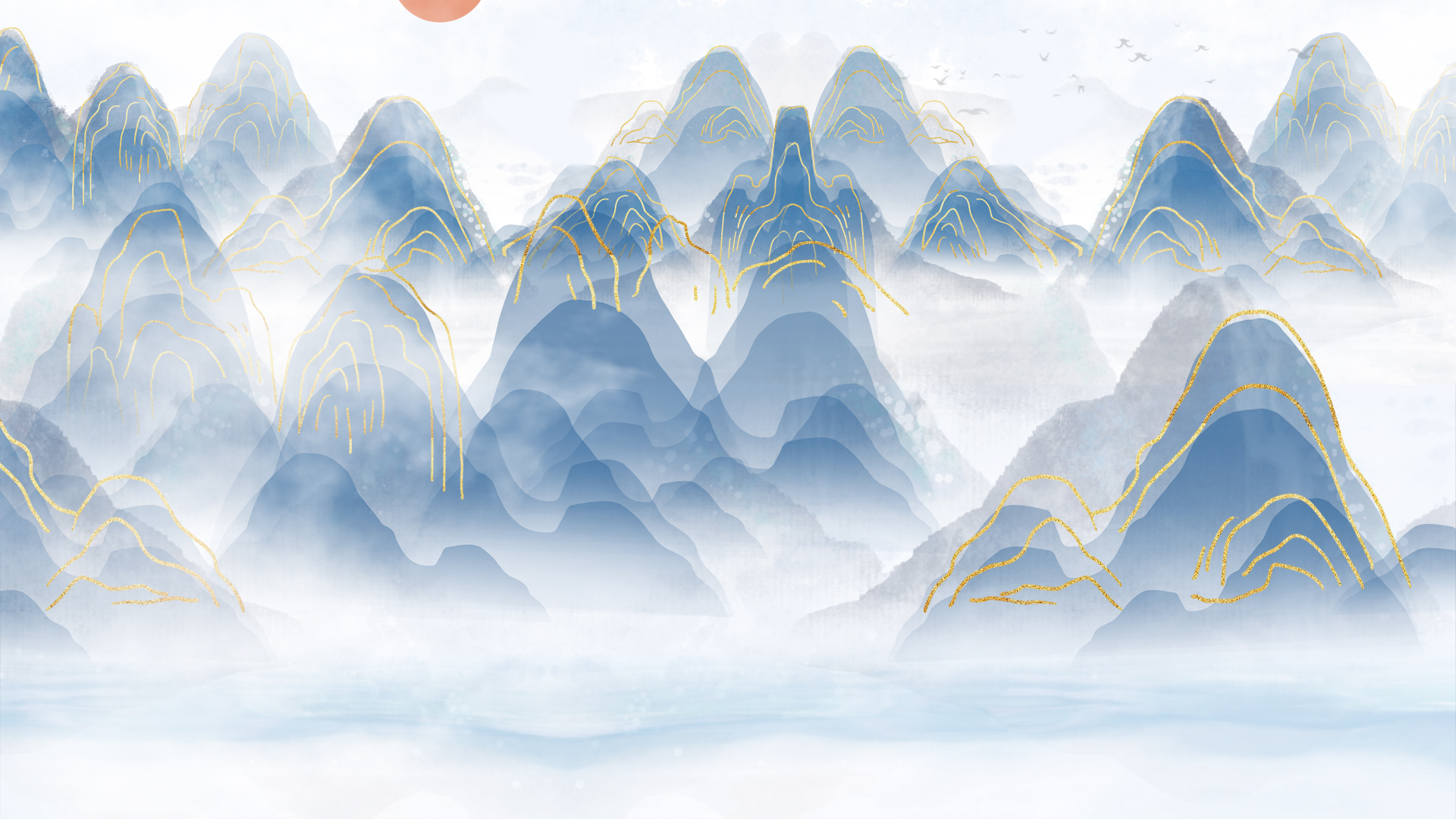 原创国潮金线山水水墨中国风视频背景