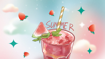 原创清新夏天西瓜汁手绘卡通vlog视频背景ae模版