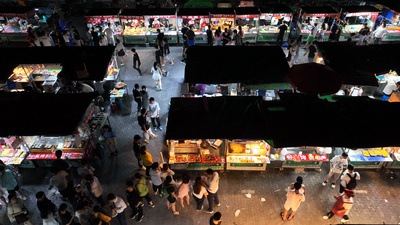 4k航拍南京特色夜市路边摊