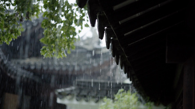下雨大雨暴雨江南烟雨中空镜视频1080