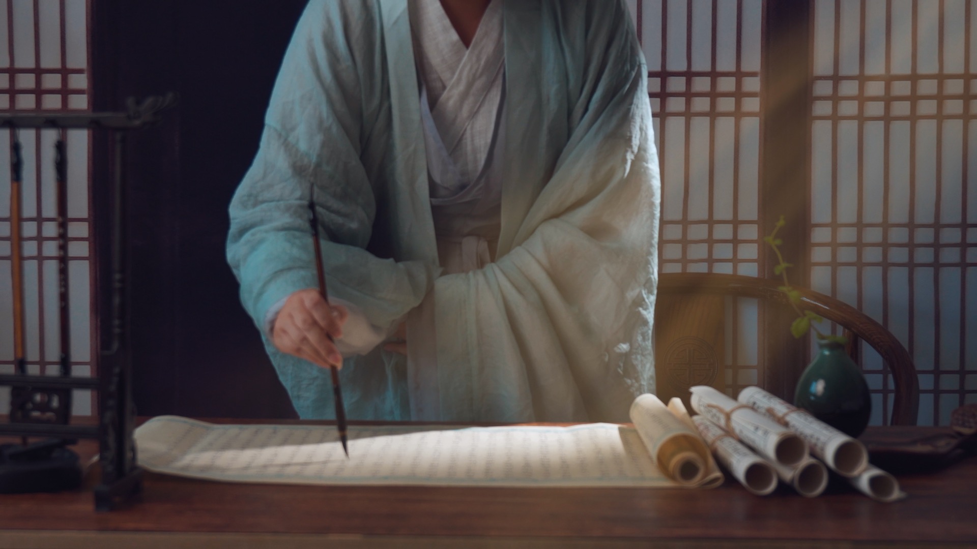 古风古代文人看书读书翻书实拍视频1080视频特效素材-千库网