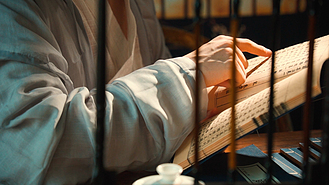 古风学习主题之书生在走廊背书