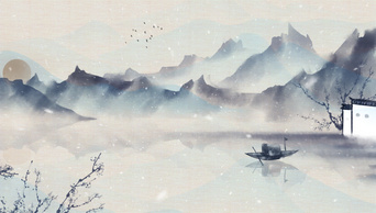 原创唯美中国风水墨冬季雪景视频冬天冬季下雪动态背景AE模板