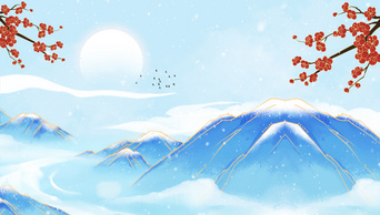 原创唯美中国风水墨冬季视频冬天冬季下雪动态背景AE模板