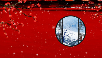 原创大气冬季冬日冬天下雪红色城墙外美景雪景视频动态背景AE模板