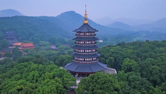 4K航拍杭州地标景区雷峰塔西湖景区