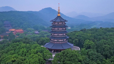 杭州实拍视频素材4K航拍杭州地标景区雷峰塔西湖景区