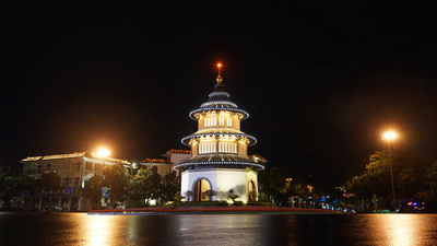 8K实拍扬州地标文昌阁夜景车流延时