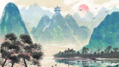 国风实拍视频素材中国风水墨风山水飞鸟风景视频背景