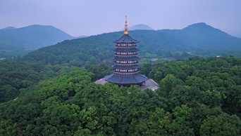 4K航拍杭州地标雷峰塔西湖风景区