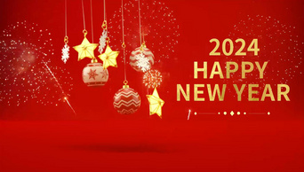 红色喜庆2024新年元旦圣诞节日祝福片头视频ae模板