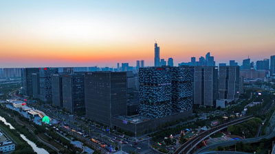 南京实拍视频素材8K航拍南京地标新城科技园阿里巴巴大楼