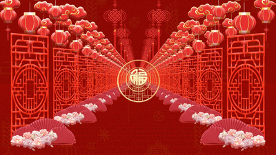 新年小年实拍视频素材红色福临门新春喜庆透视感穿梭春节新年背景