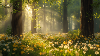 2K春天阳光森林树木光照自然风景卡通AI视频素材
