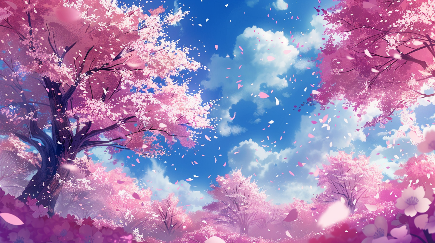 春天漫画风春日浪漫樱花树