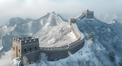 冬天冬季长城雪景人文景观景区AI视频素材