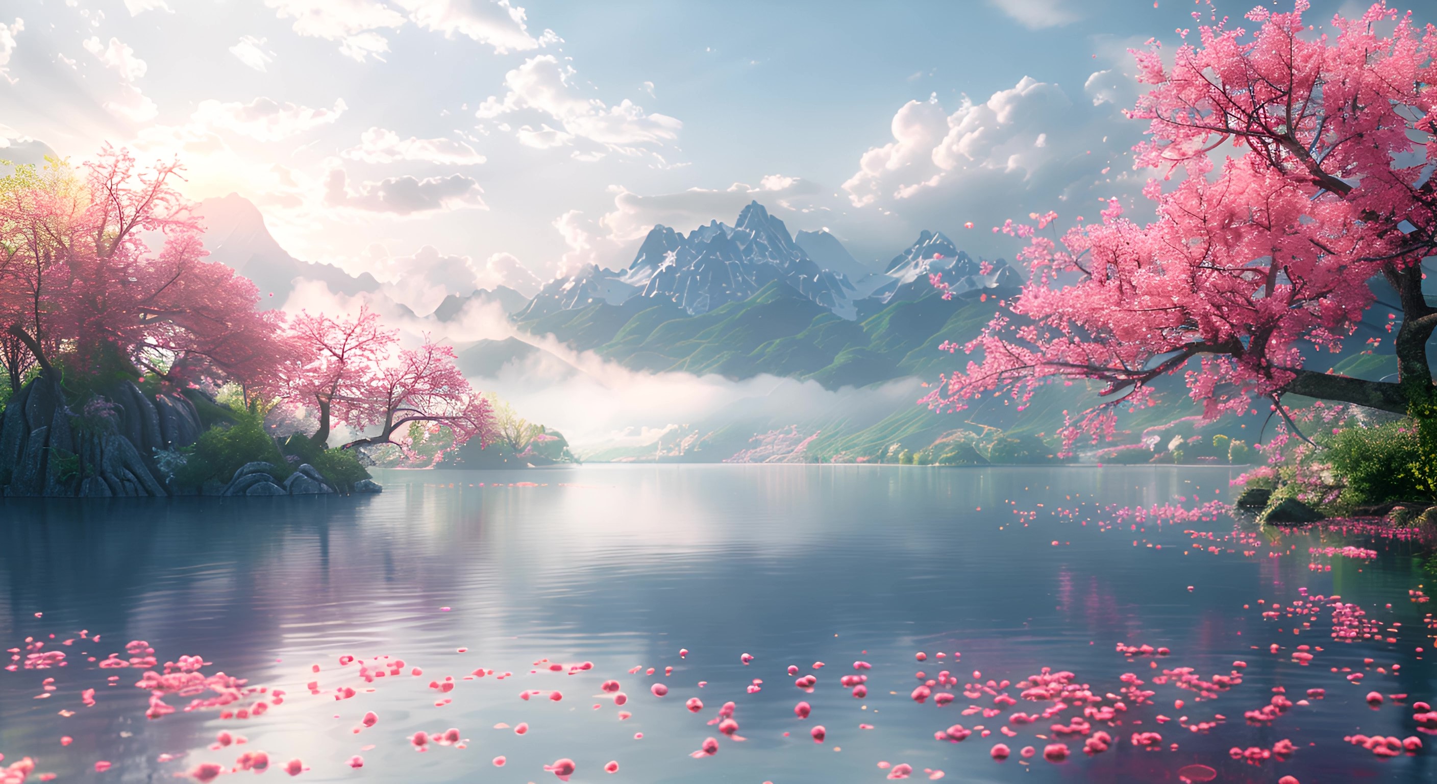 春天春季桃花湖水湖面河流风景ai视频素材
