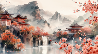 中国风古风山水画AI视频背景