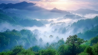 航拍森林群山清晨自然风景AI视频素材