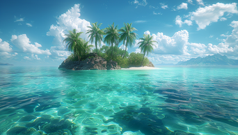 大海海边椰子树蓝天白云AI视频素材