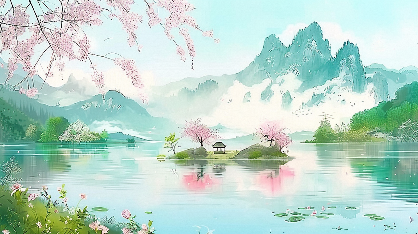 清明节清明中国风插画山水AI视频背景视频特效素材-千库网