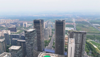 4K航拍杭州地标EFC欧美中心大厦实拍视频素材