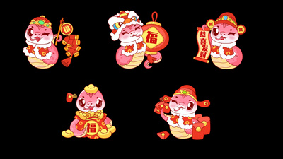 卡通小汽车动图实拍视频素材2025蛇年小蛇喜庆卡通表情包动画ae模板