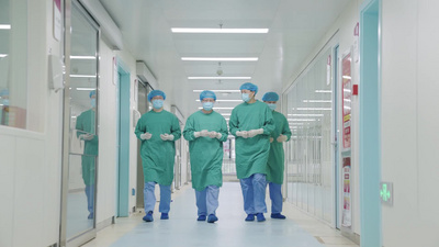 医院走廊医生做手术的路上视频实拍