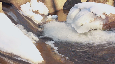 冬天的水水在冬天流动冬天的小瀑布石头上的雪