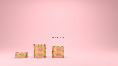 粉色背景金币堆叠增长动画