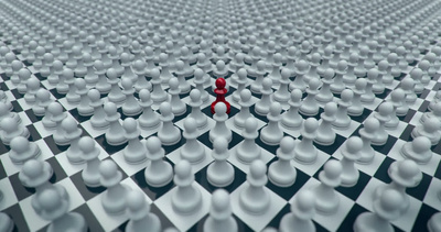 独特红棋缩放3D动画透明蒙版