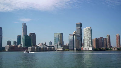 实拍视频素材美国纽约2019年10月1日乘船环游美国纽约市哈德逊湾和新泽