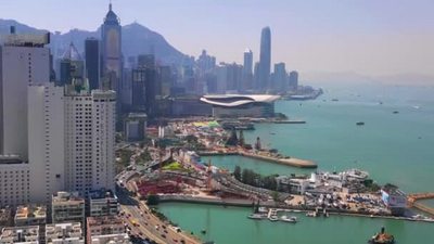 4k鸟瞰中国香港铜锣湾区市区住宅和商业楼宇及摩天大楼风光