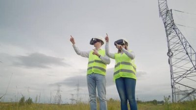一键增强实拍视频素材工程师使用3D虚拟现实眼镜处理增强现实