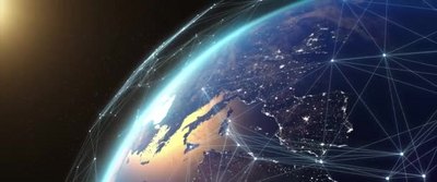 通过卫星的互联网连接全球网络连接到抽象世界