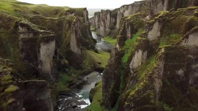 冰岛峡谷的无人机航拍画面河流峡谷和地貌的壮丽景色航拍1080