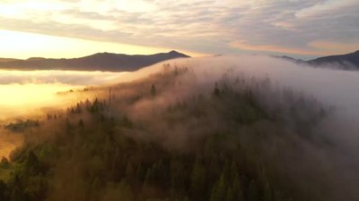 鸟瞰着覆盖着高山的浓雾鸟瞰着壮丽的景色.地点：乌克兰喀尔巴阡