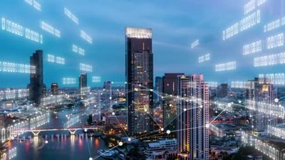 一键增强高清视频素材城市未来办公服务通信连接智能网络