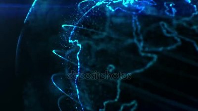 以像素为单位的几个视频的程式化的地球在现代的数字化时代的世界
