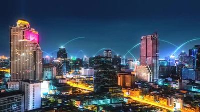 午夜福利网实拍视频素材智能数字城市与连接网络互惠互利的城市景观未来智能无线数字城市
