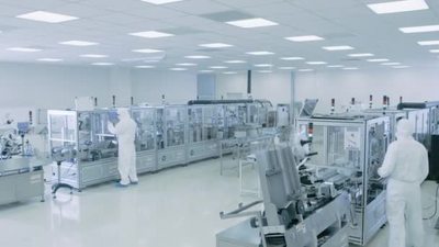 无菌高精密制造实验室里科学家们在保护罩上打开麦纳林使用计算机